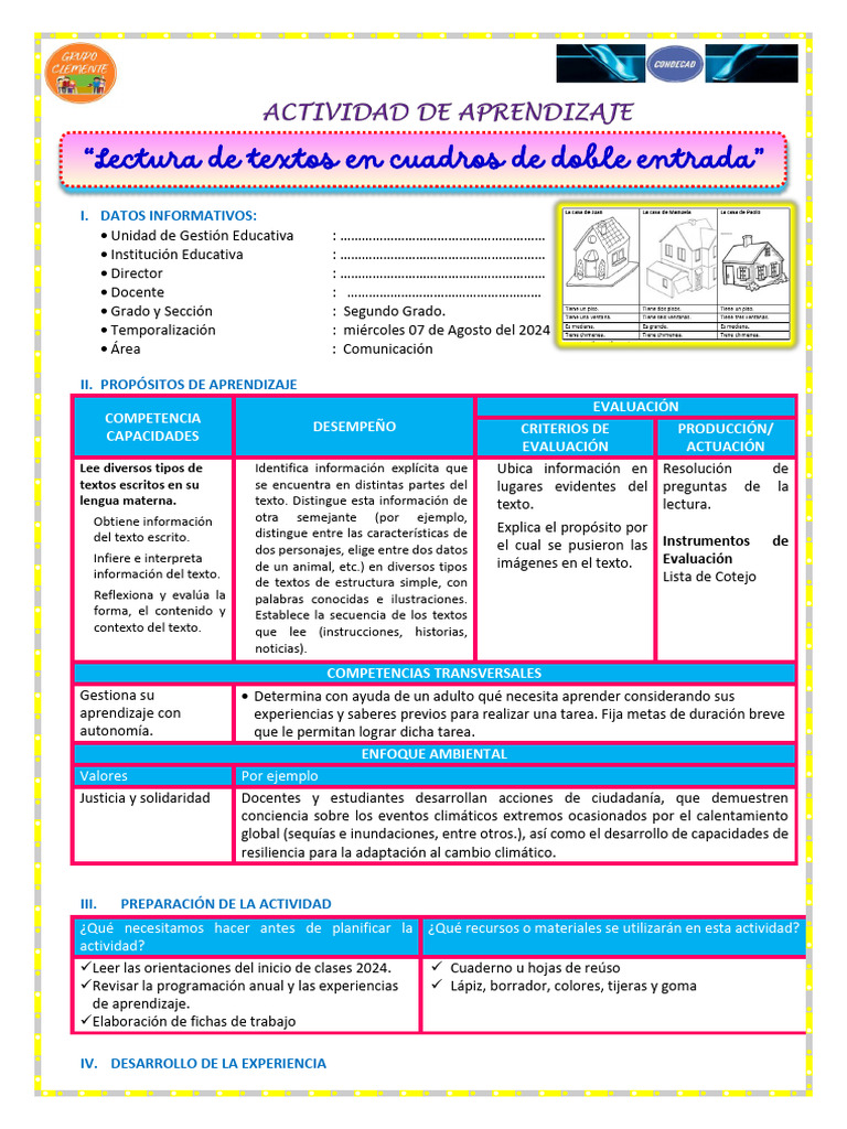 COM 2° - SESIÓN 07 de AGOSTO - Lectura de Textos en Cuadros de Doble ...