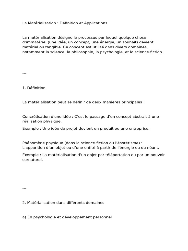 La Matérialisation : Concepts et Domaines | PDF | Physique | Science
