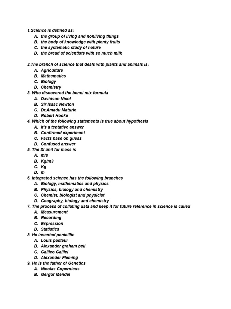 Science Objectives Questions | PDF | Force | Mass
