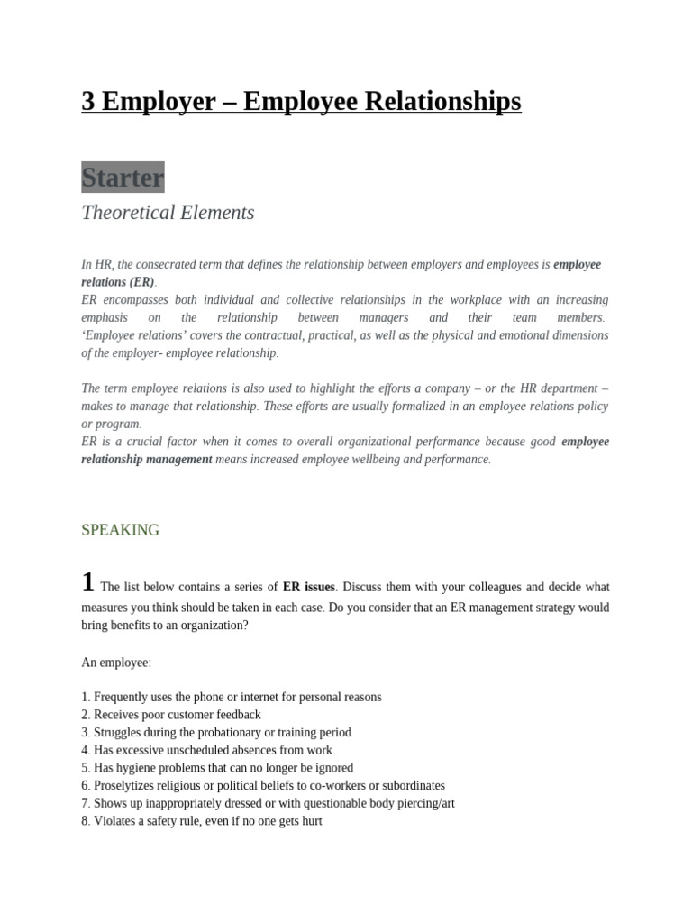 E4 - HR - N - 3Employer-Employee Relationships | PDF | Employment ...