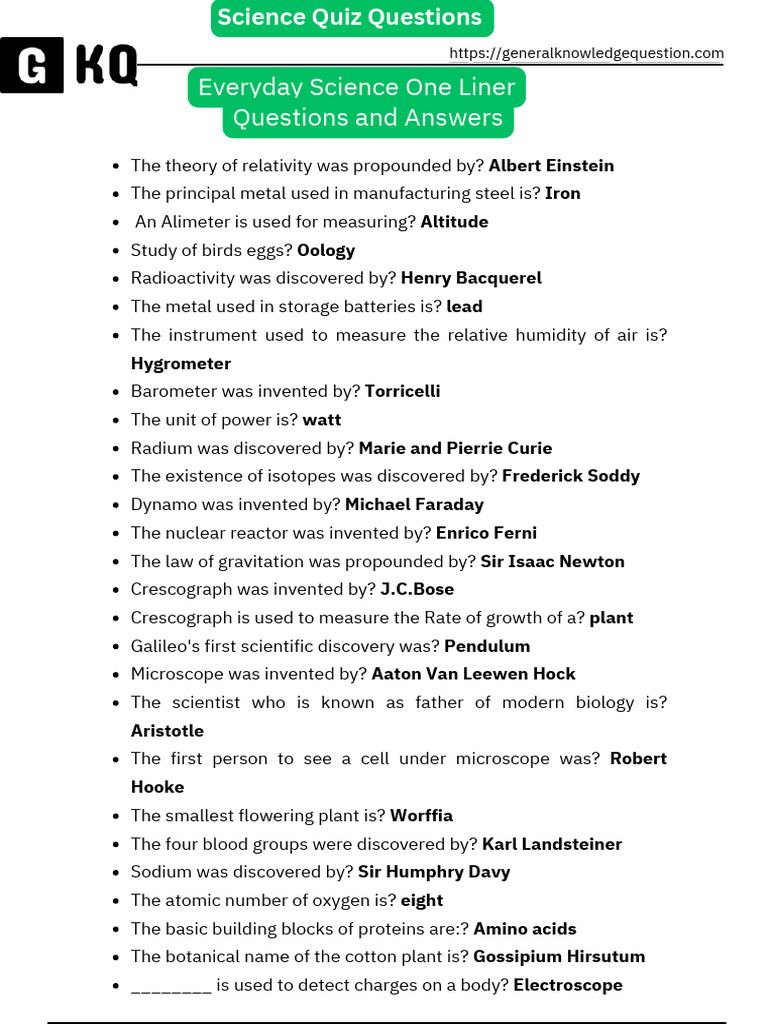 Science Facts And Discoveries Quiz Pdf Sodium Carbonate Chloroform