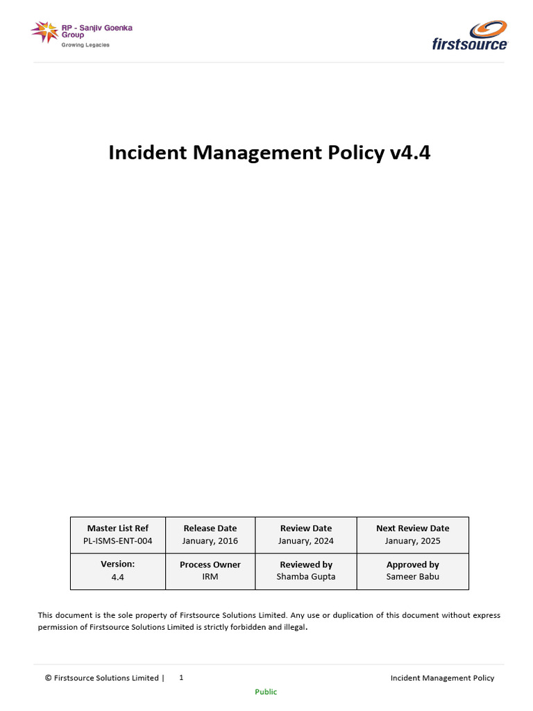 Firstsource Incident Management Policy | PDF | Computer Security | Security