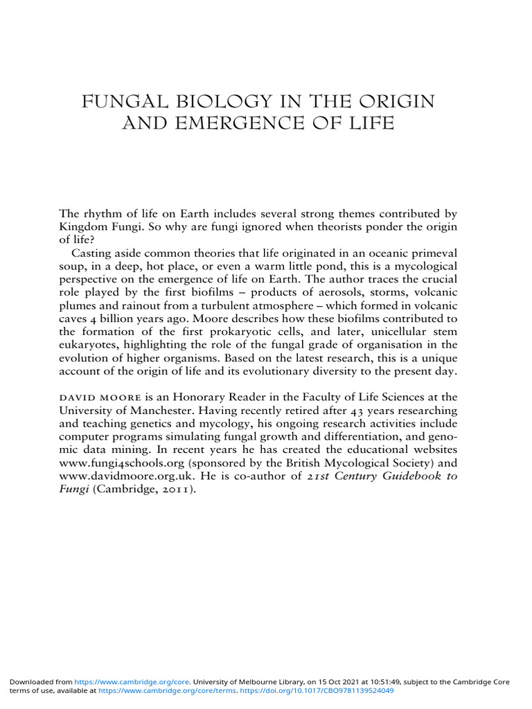 Fungal Biology in The Origin and Emergence of Life | PDF | Fungus | Lignin
