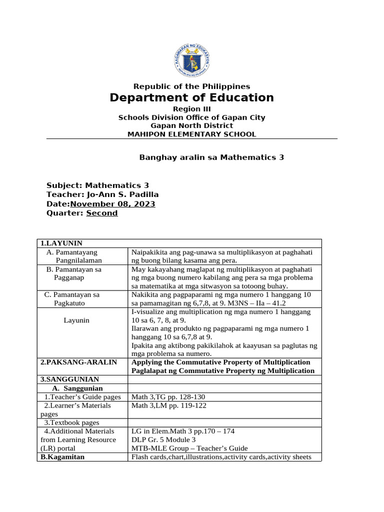 Cot Math Q2 Commutative Property | PDF