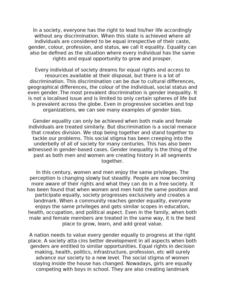gender equality | PDF | Social Equality | Discrimination