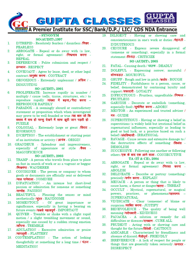 Synonyms PDF Psychology