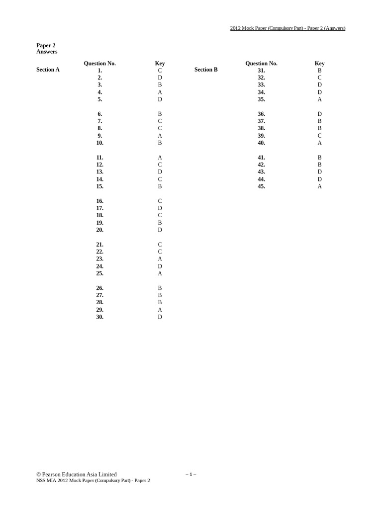 NSS MIA 2012 Mock Paper 2 Answers | PDF