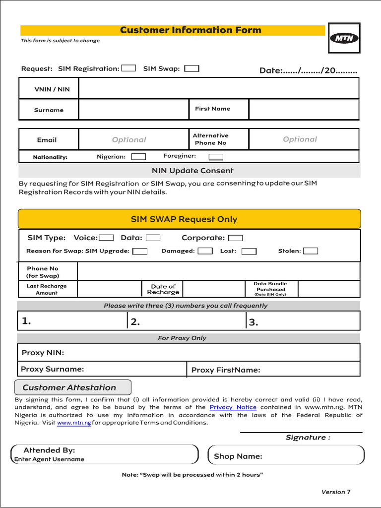 MTN SIM Swap Request Form | PDF
