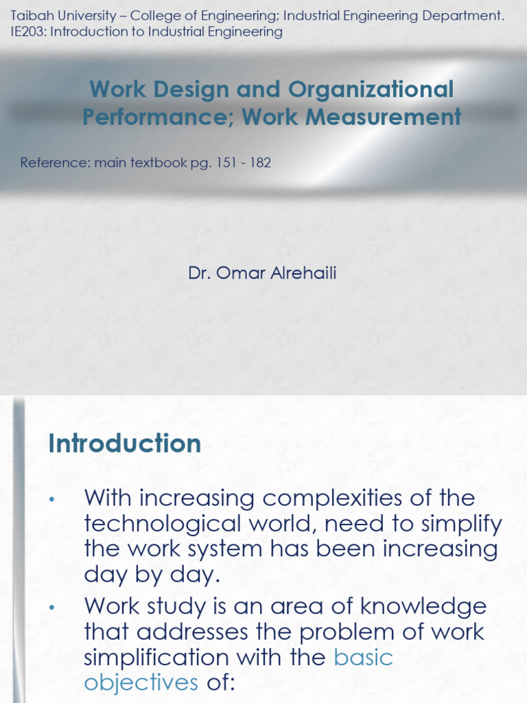 Work Design and Performance Metrics | PDF | Industrial Engineering ...