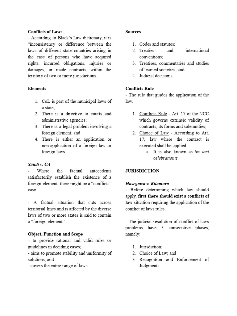 Conflicts of Laws - Exam Notes | PDF | Choice Of Law | Judiciaries
