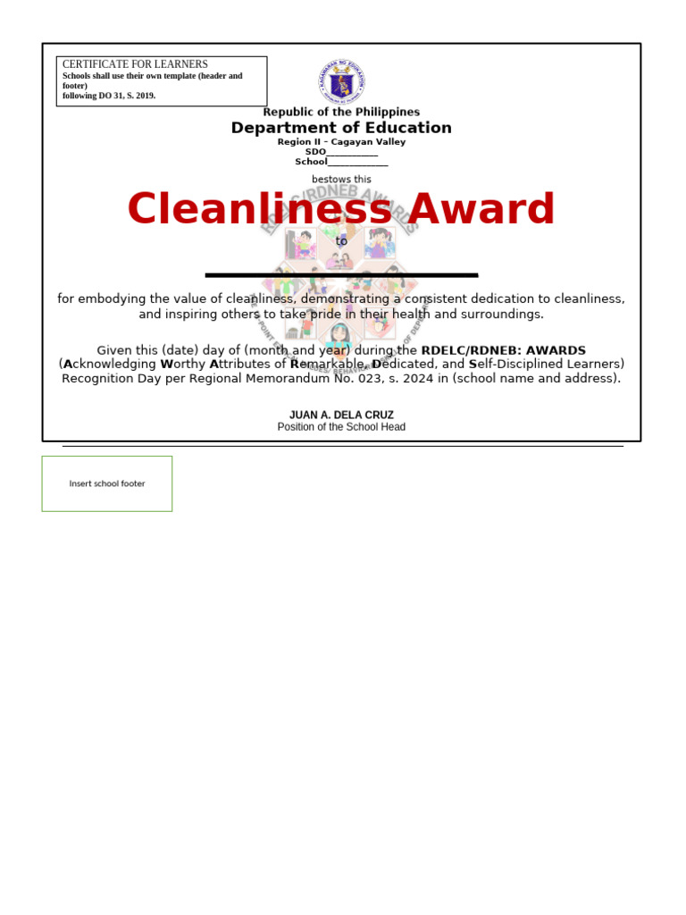 Cleanliness Award Certificate Template | PDF