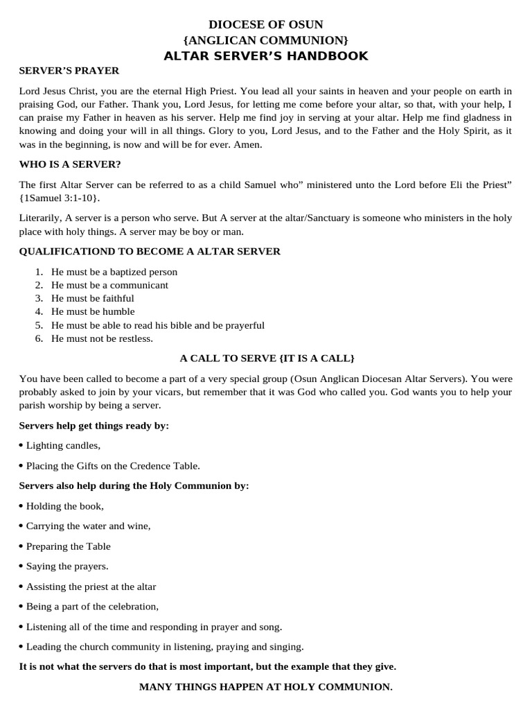 Osun Anglican Altar Server Handbook | PDF | Eucharist | Altar