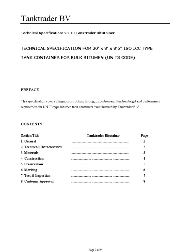 Bitutainer Technical Specifications | PDF | Pipe (Fluid Conveyance ...