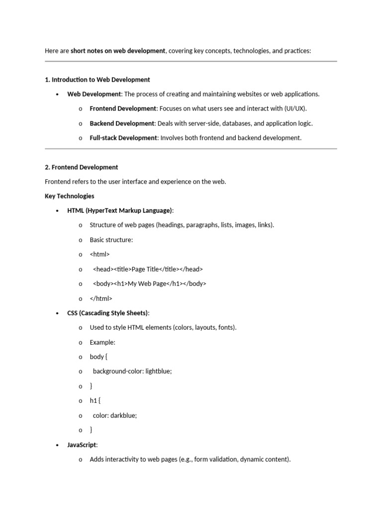 Summarized short notes on web development pdf world wide web