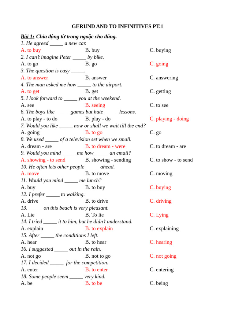 Gerunds and Infinitives Exercises | PDF