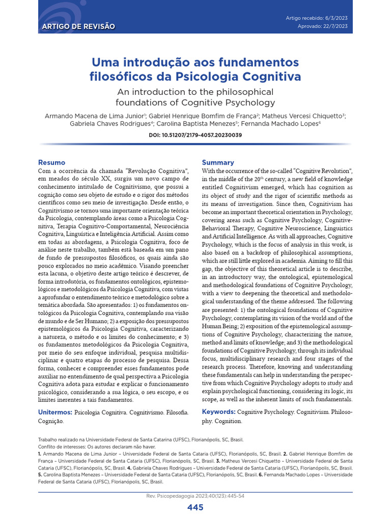 Fundamentos da Psicologia Cognitiva | PDF | Psicologia | Science