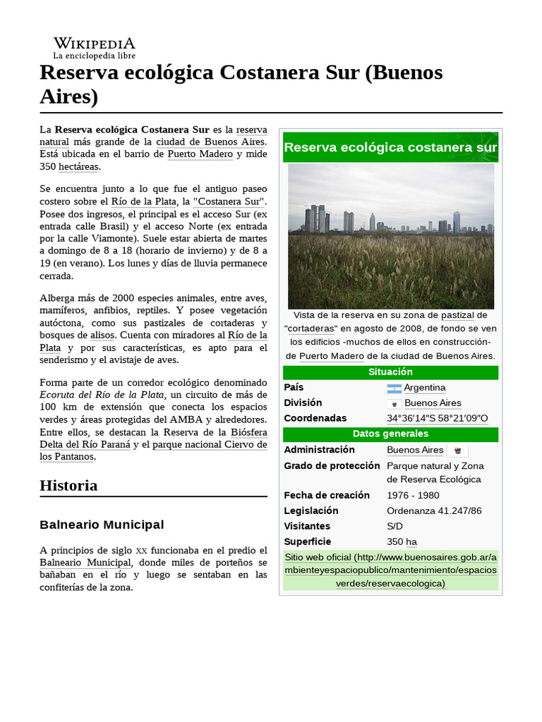 Reserva Ecológica Costanera Sur (Buenos Aires) | PDF