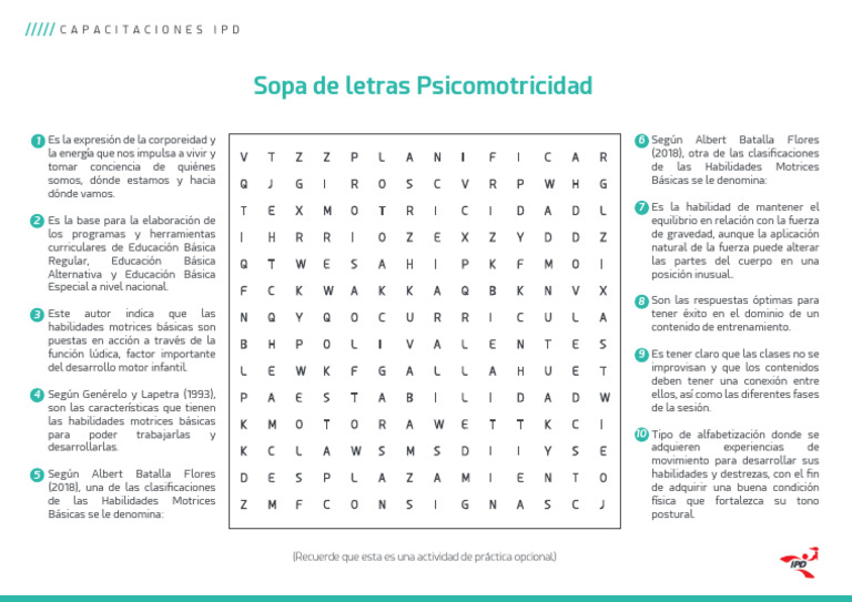 SOPA DE LETRAS de PSICOMOTRICIDAD 07.07 | PDF