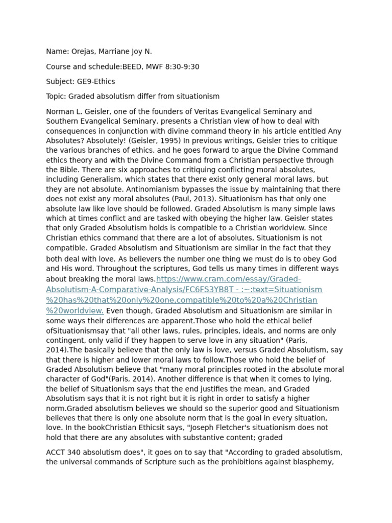 Graded Absolutism vs. Situationism Explained | PDF | Divine Command ...