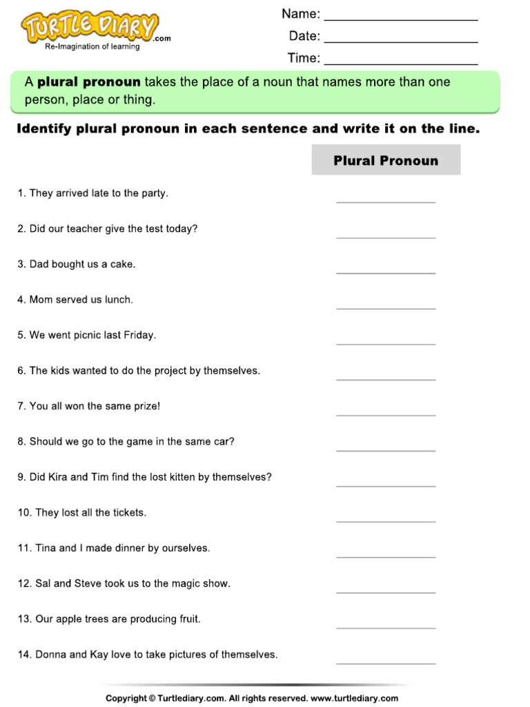 Identify Plural Pronoun in Each Sentence | PDF