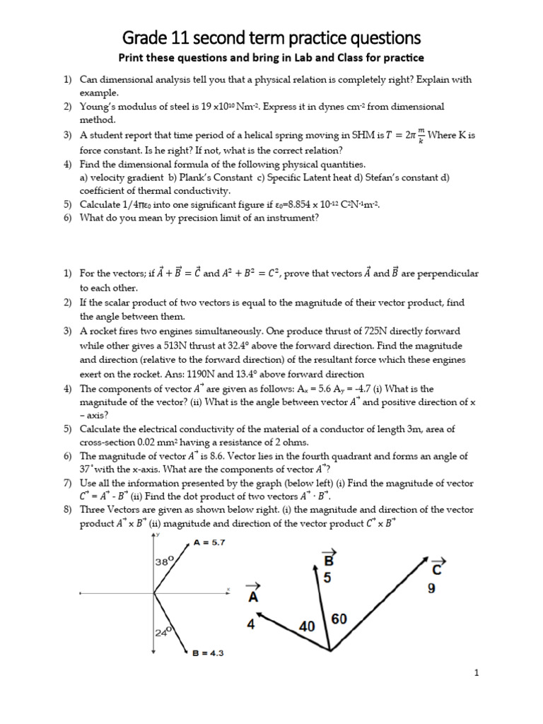 Grade 11 Physics Practice Questions | PDF | Physical Phenomena ...