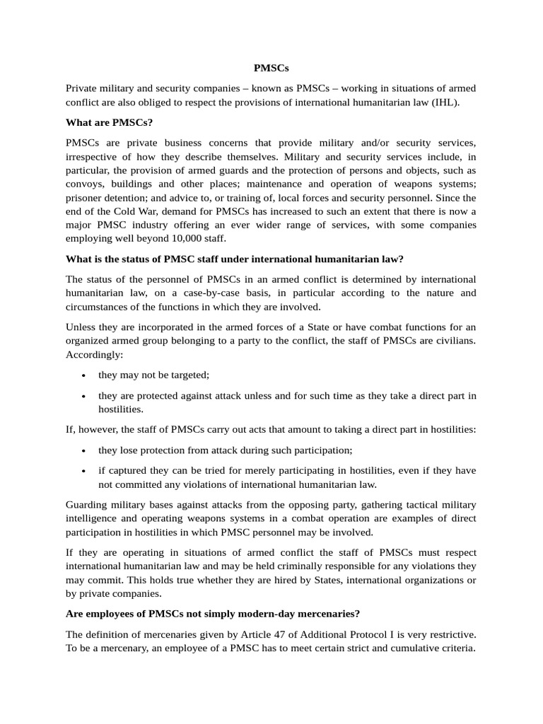 PMSCs | PDF | International Humanitarian Law | International Criminal Law