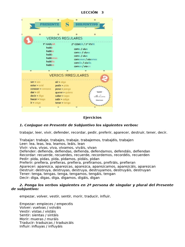 Ejercicios de Presente de Subjuntivo | PDF | Morfología | Relaciones ...