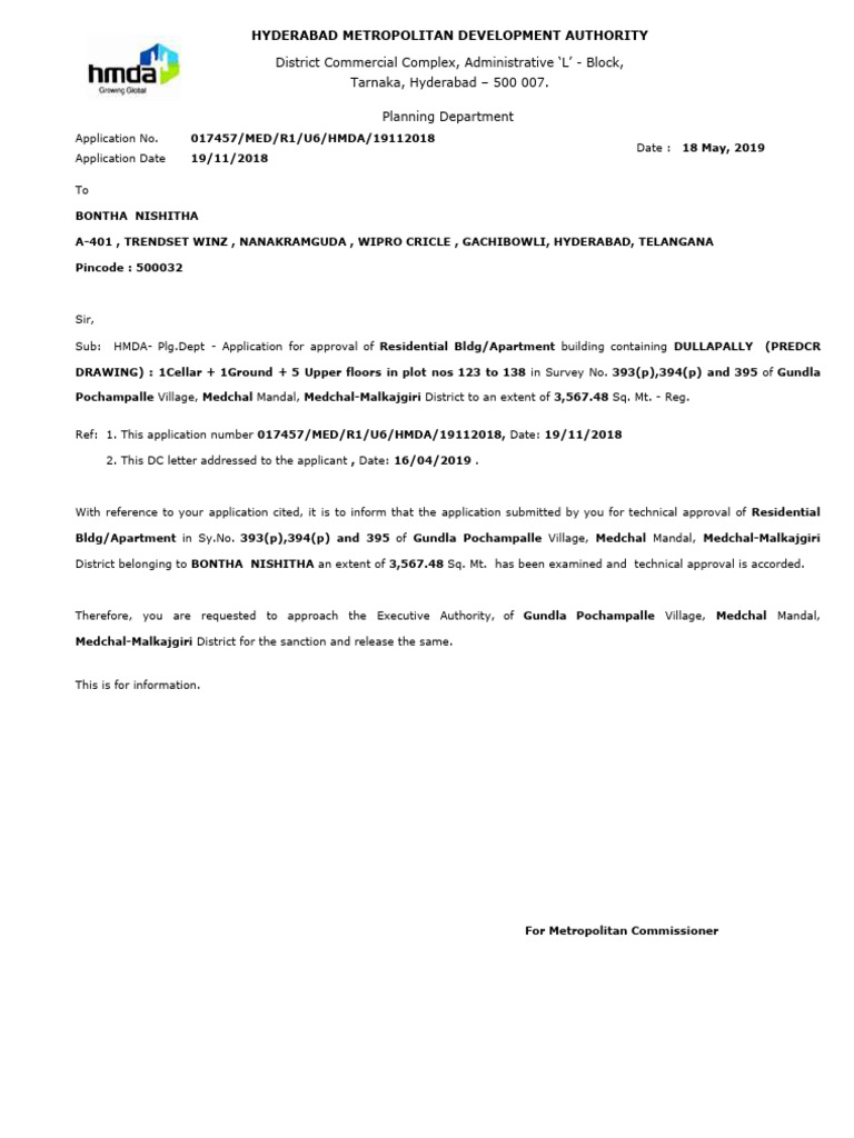 HMDA Proceeding Leter | PDF | Sanitary Sewer | Architect