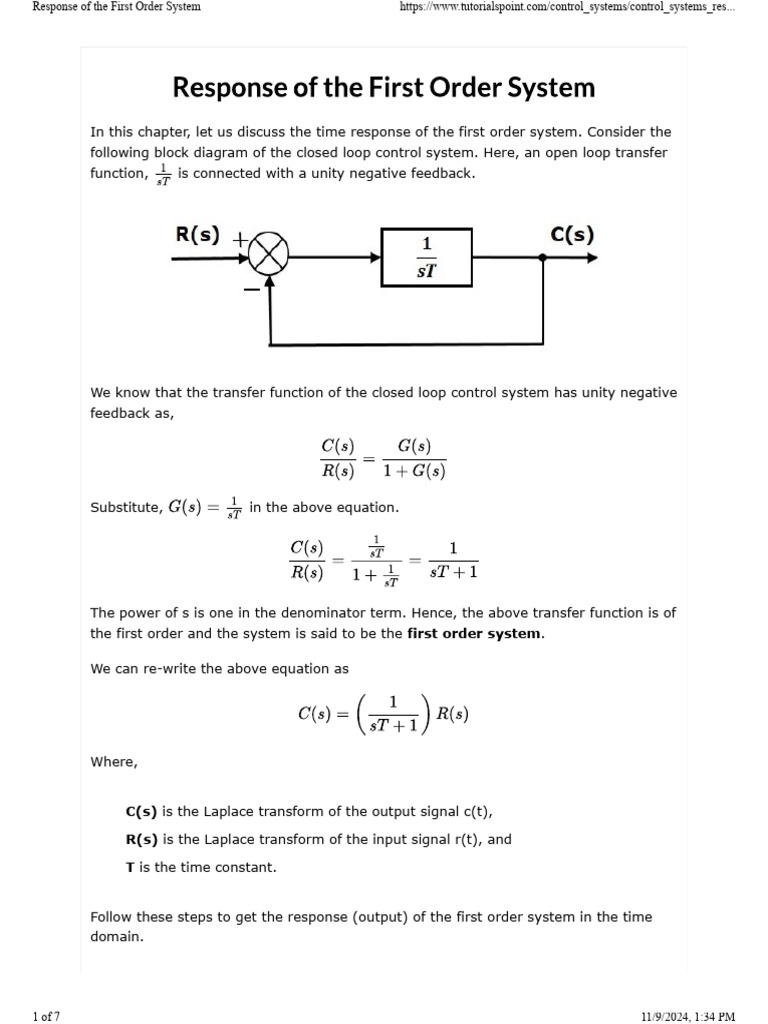 First Order System Time Response Analysis | PDF | Laplace Transform ...