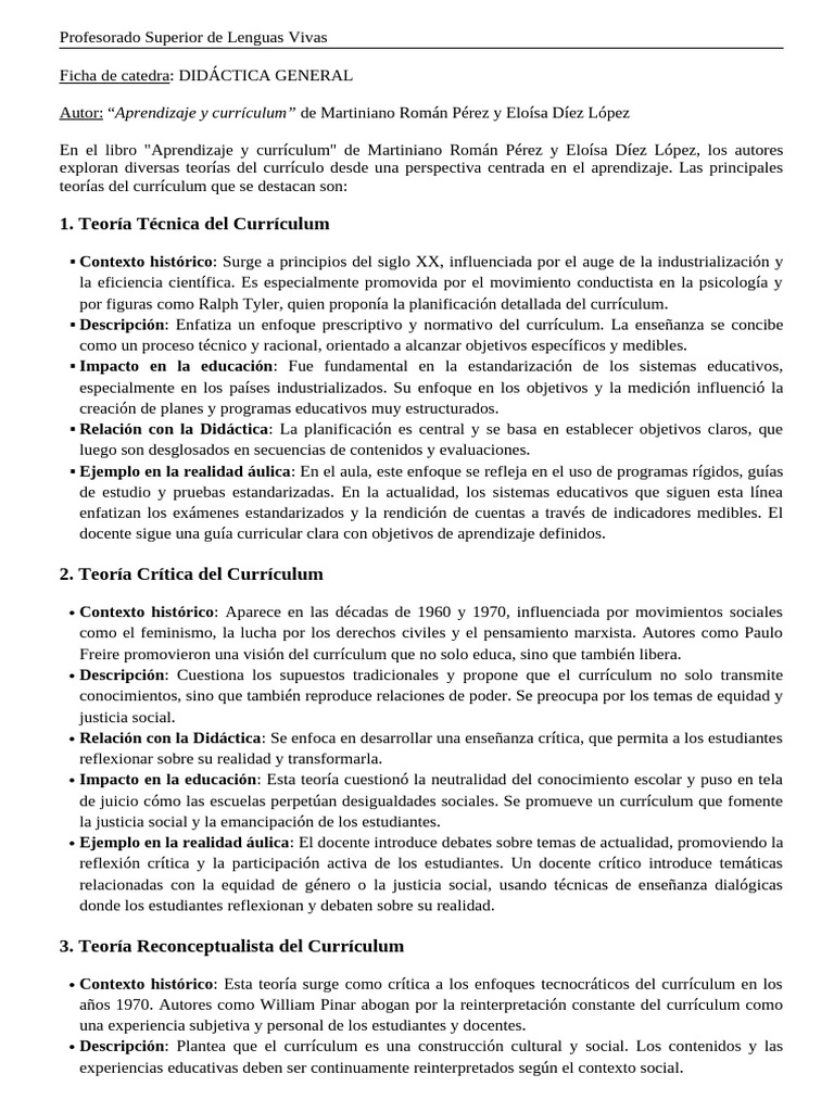 Teorías del Currículum en Educación | PDF | Plan de estudios | Enseñando