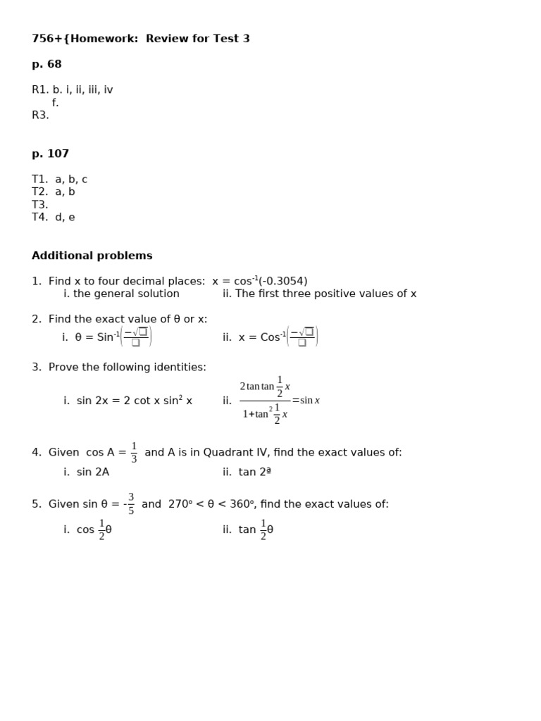 Trigonometry Test 3 Review | PDF