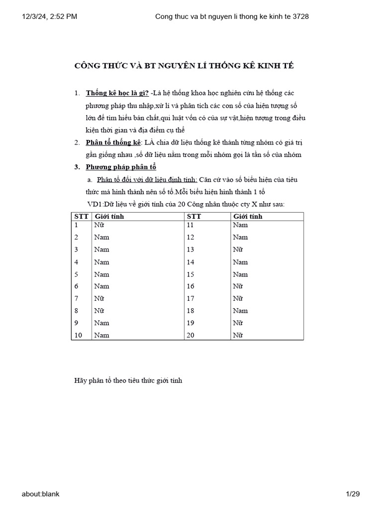 Cong Thuc Va Bt Nguyen Li Thong Ke Kinh Te 3728 | PDF