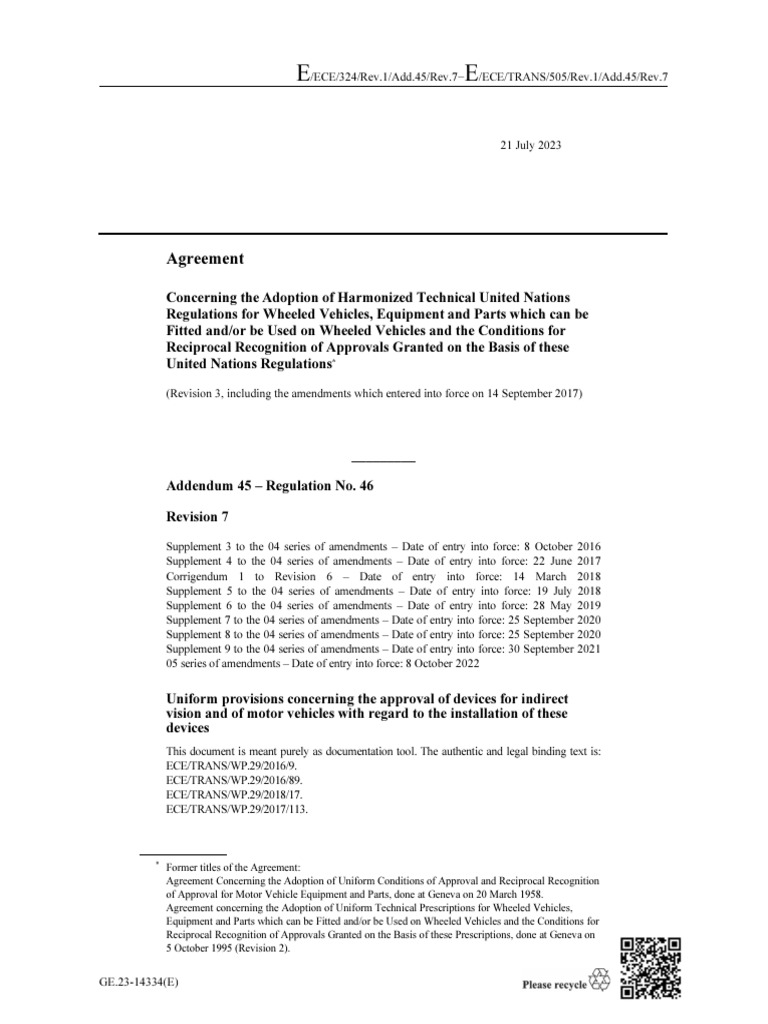 ECE R46 Regulation Overview and Amendments | PDF | Sphere | Mirror