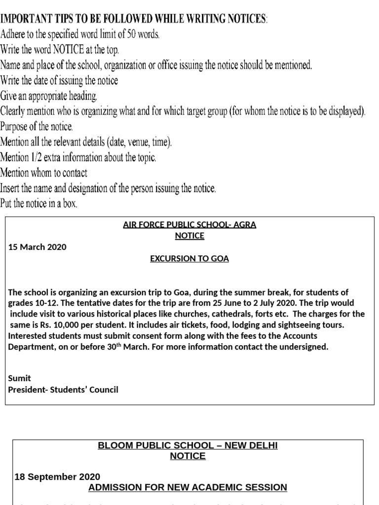 Notice for Goa Excursion Trip | PDF