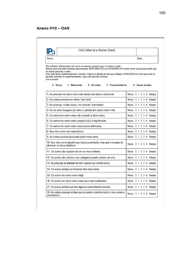 Escala PDF Anexo H10 OAS | PDF