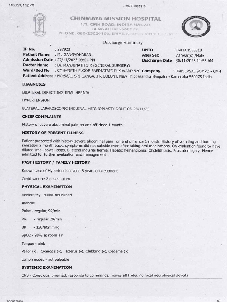 Discharge Summary | PDF