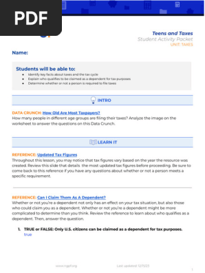 Teens and Taxes Student Activity Packet | PDF | Payroll | Self 