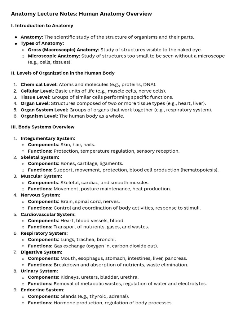 Anatomy Overview and Key Concepts | PDF | Human Body | Anatomical Terms ...