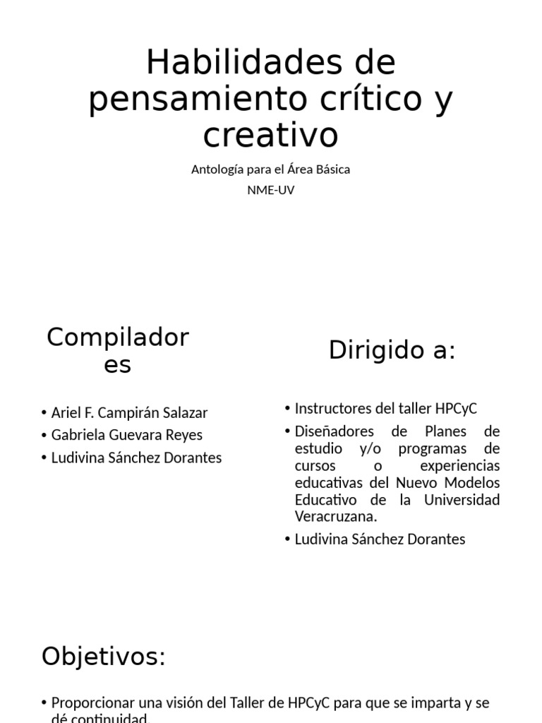Habilidades de Pensamiento Crítico y Creativo | PDF | Aprendizaje ...