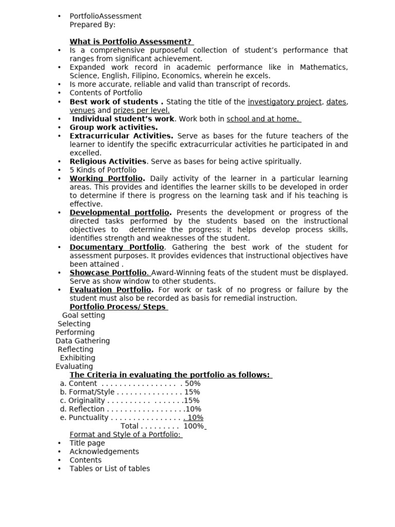 PortfolioAssessment Outlined | PDF | Educational Assessment | Cognitive ...