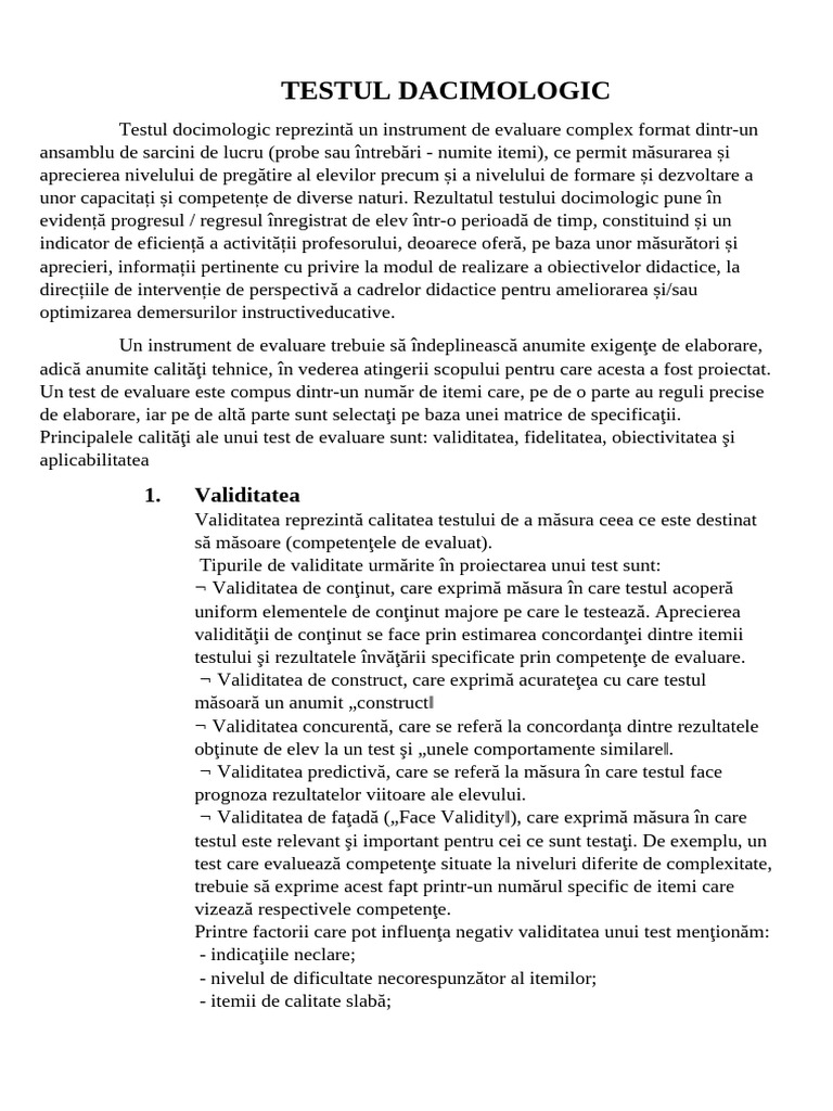 Testul Dacimologic | PDF