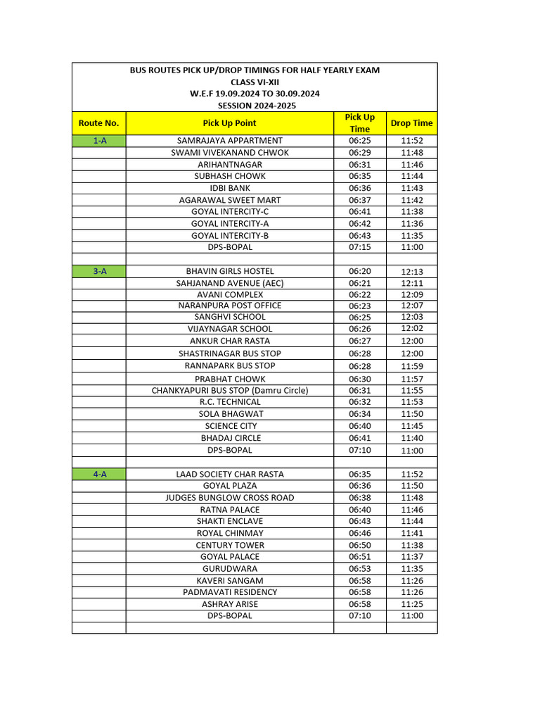 Exam Routes Class VI-XII | PDF