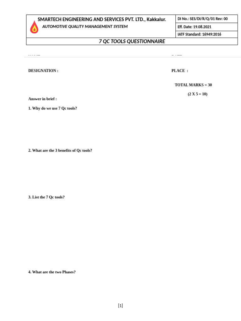 01 7 QC Tools Questionnaire | PDF