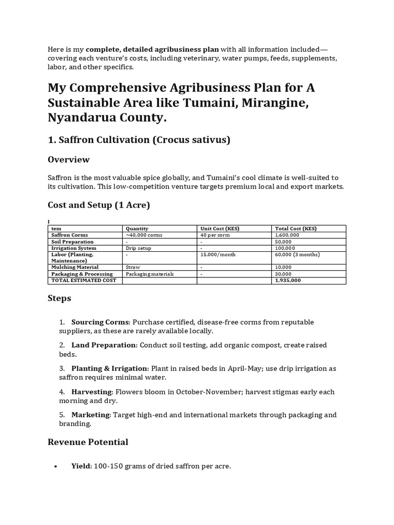 Comprehensive Agribusiness Plan PDF Dairy Chicken