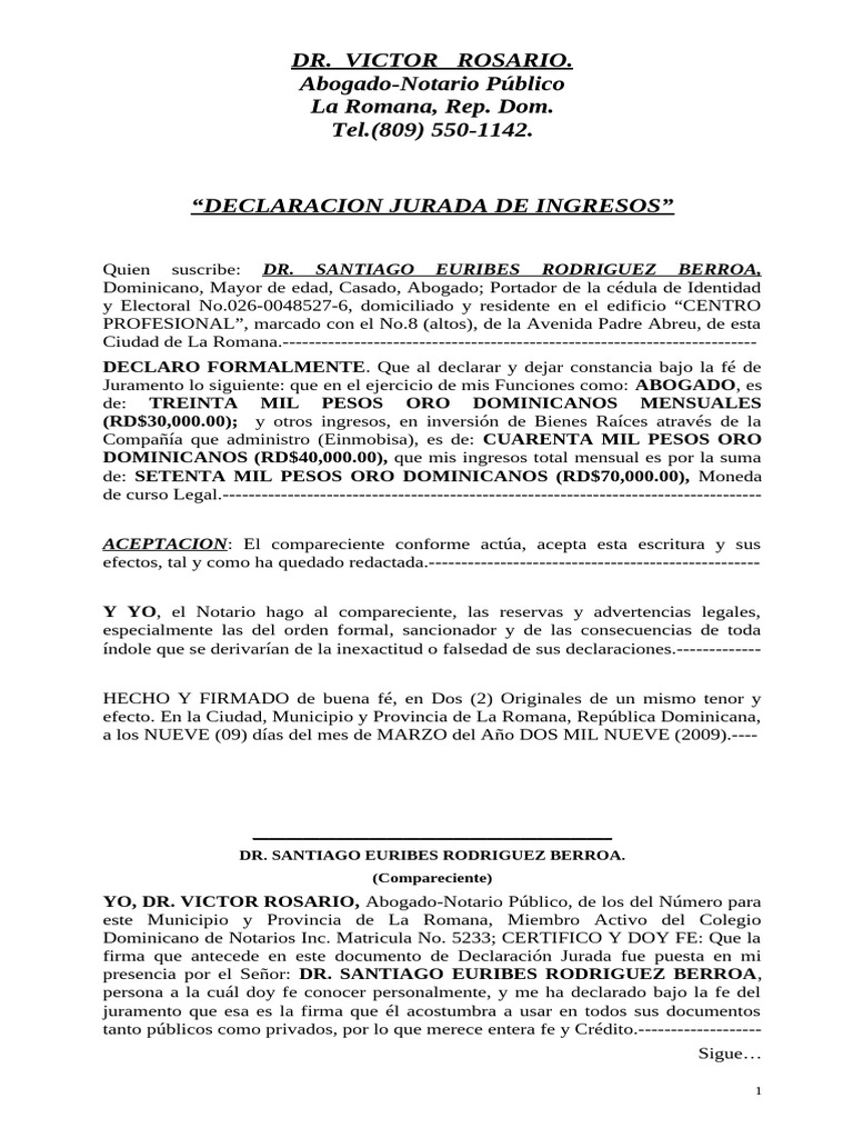 Modelo de Declaración Jurada de Ingresos | PDF | República Dominicana