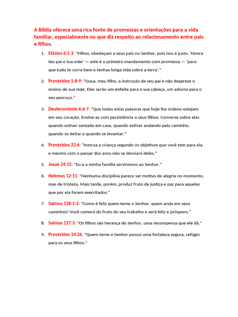 Promessas Bíblicas para Pais e Filhos | PDF