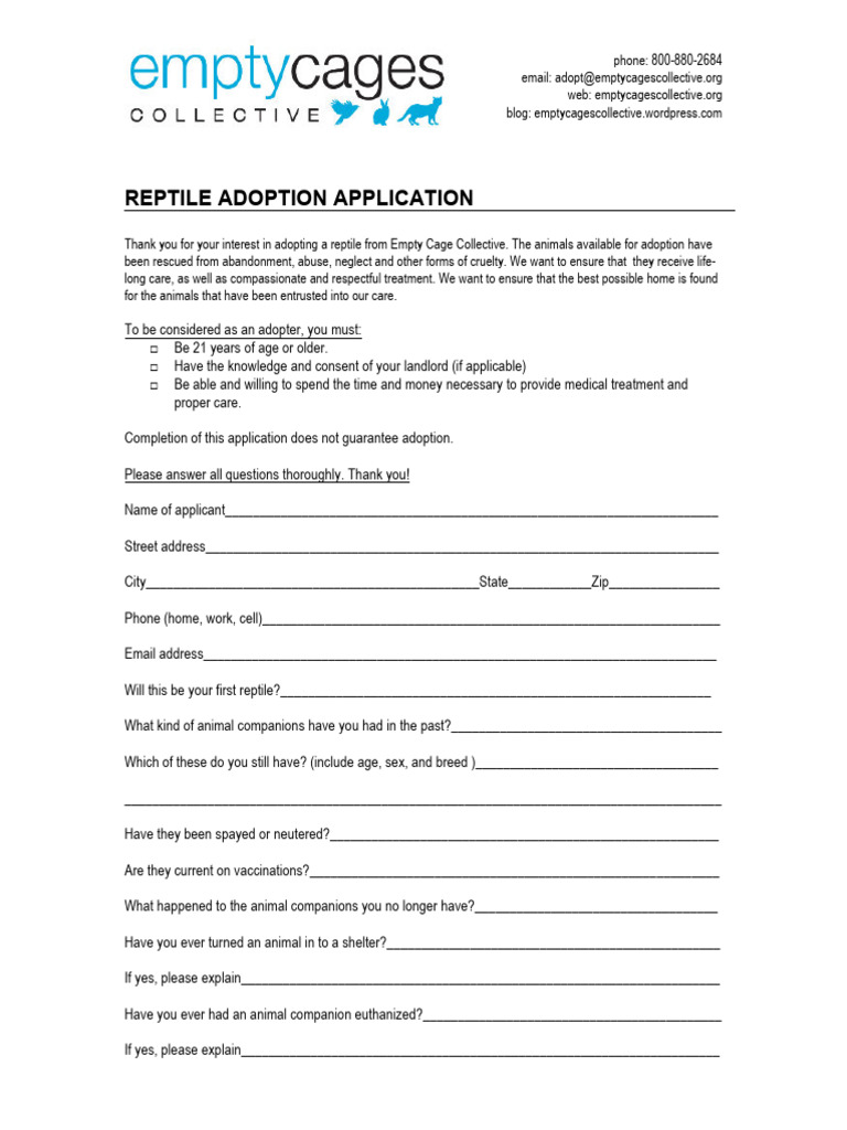 ECC Reptile Application | PDF | Animals And Humans | Animal Welfare