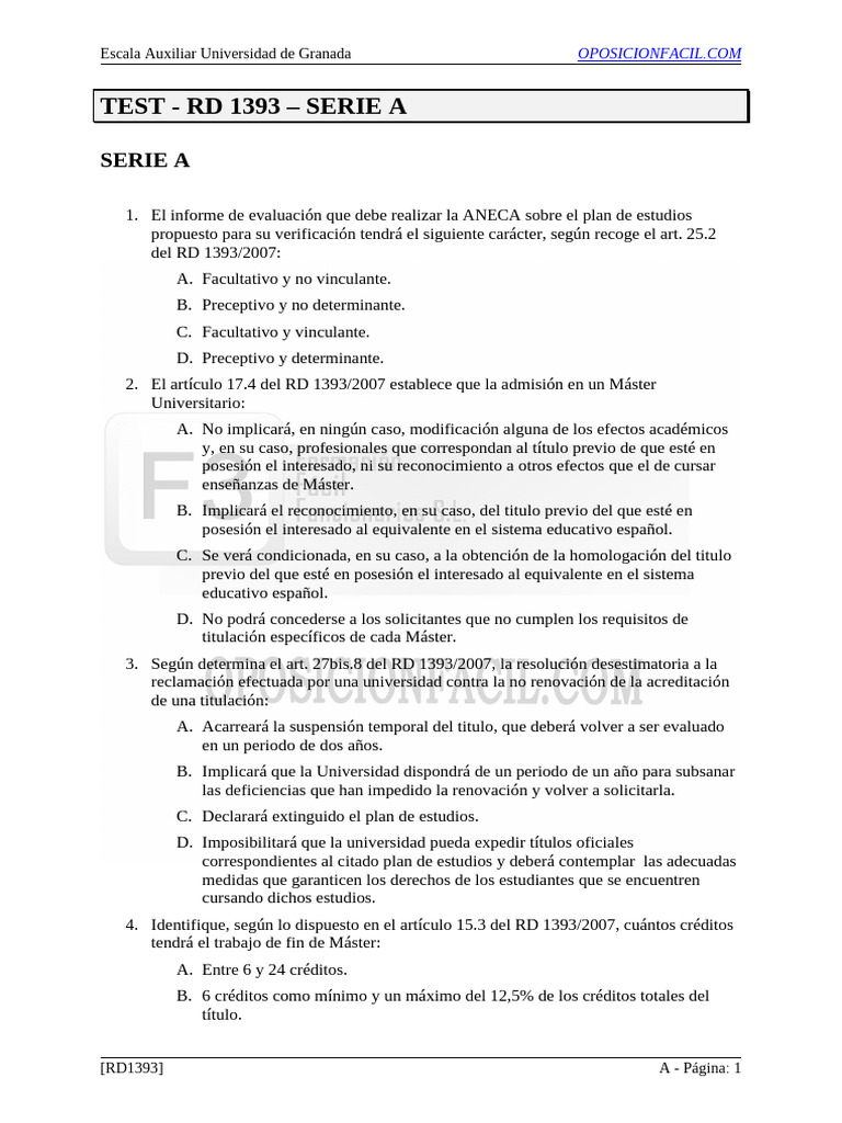 Preguntas sobre RD 1393/2007 en Másteres | PDF | Plan de estudios ...