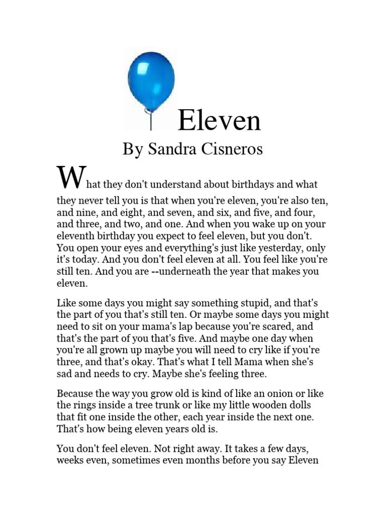 Eleven by Sandra Cisneros: A Birthday Reflection | PDF