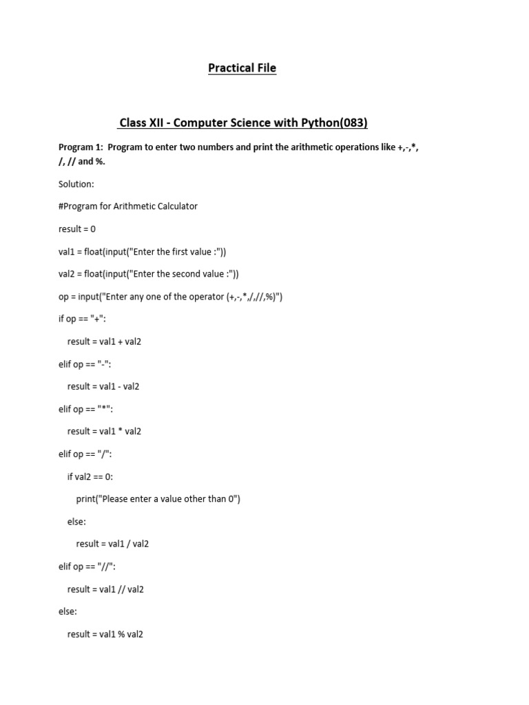 Python Programs for Class XII CS | PDF | Computer Programming | Computing